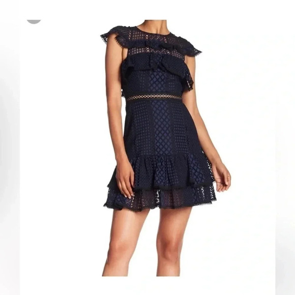JAYGODFREY Dresses & Skirts - Jay Godfrey Ruffle Lace Dress black and dark blue size 10 excellent condtion